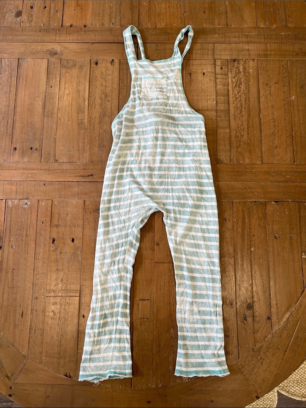 Tocoto vintage aqua stripe overalls kids 4 years lightweight cotton